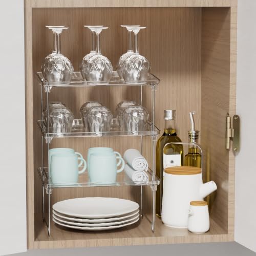 STARLATTA 3 Pcs Stackable Clear Acrylic Cabinet Organizer Shelf