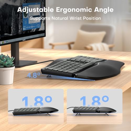 OMOTON USB-A Type-C Ergonomic Keyboard Wired with Cushioned Wrist Rest