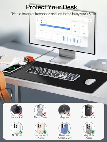 Mouse Pad with Magnetic Wireless Charging, Large Desk Mat, Non-Slip Mouse Mat, Keyboard Pad for Gaming, Desk, Office, PC