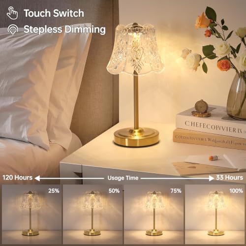 Shenmoyl Set of 2 Cordless Touch Table Lamp with 5200mAh Battery - 3 Adjustable Color Temperatures & Dimmable, Rechargeable Lamp for Bedsides, Living Room, Entryway, Bookshelves (Transparent Rose)