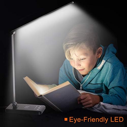 LED Desk Lamp with Wireless Charger,Eye-Caring Table Lamps,Stepless Dimmable Office Lamp with USB Charging Port,Touch/Memory/Timer Function,25 Brightness Lighting,Foldable Lamp
