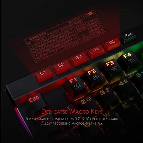 Redragon K580 Wired RGB Mechanical Gaming Keyboard, Macro Key & Media Wheel