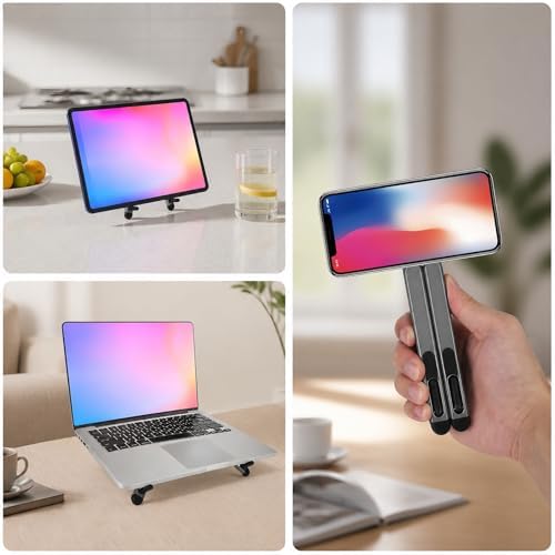 Multifunctional Magnetic Phone Stand, 8-Level Adjustable Height 4 in 1 Magnet Laptop Stand Foldable Portable Device Holder Compatible with Phone Laptops Tablets Desk & Car Use Accessories