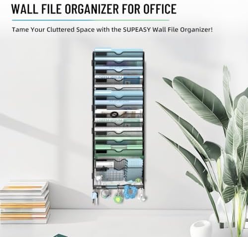 SUPEASY 15-Tier Wall File Organizer with Hooks, Wall Mounted Mail Organizer
