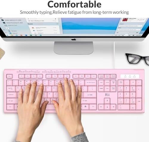 Rii RK907 Ultra-Slim Compact USB Wired Keyboard for MAC and PC-Pink