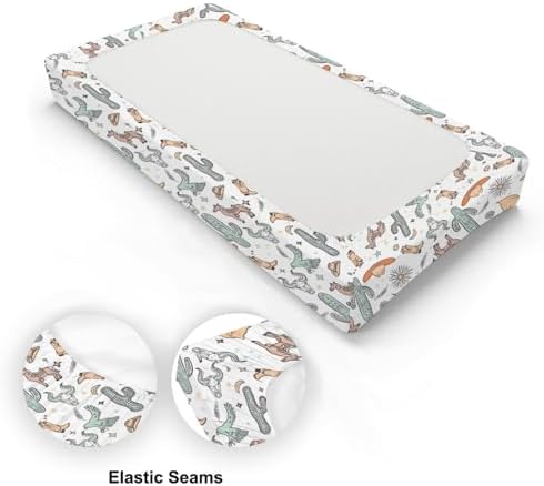 Western Cactus Horse Cow Skull Native Sun Moon Stars American Pattern Baby Changing Pad Cover, Unisex Western Nursery Diaper Changing Table Pad Mat Sheet for Boys Girls-16x32