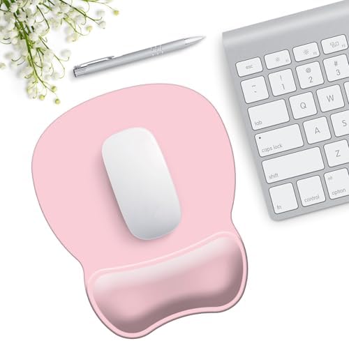 Mouse Pad with Support, Ergonomic Mouse Pad with Gel Wrist Rest Support Middle Concave Design, Comfortable Mousepad with Non-Slip PU Base for Home Office Working Studying (03 Pink)