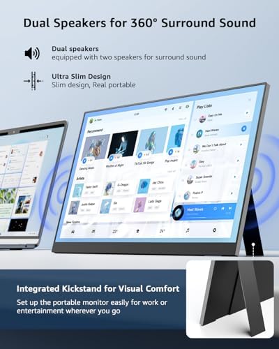 Yodoit Portable Monitor for Laptop, 15.6" 1920×1080 FHD IPS Travel Screen Display with Built-in Adjustable Stand Dual Speakers for MacBook PC Xbox (Black)