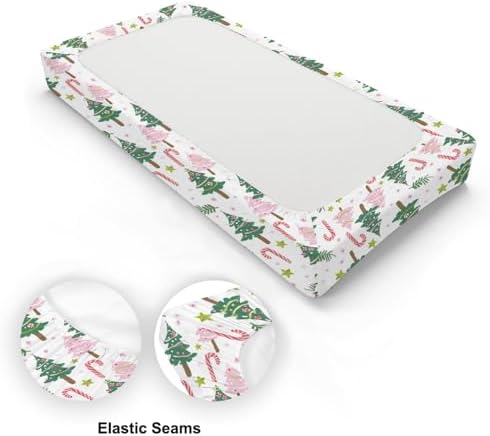 Colorful Christmas Trees Leaves Stars Winter Holiday Pattern Baby Changing Pad Cover, Unisex Christmas Nursery Diaper Changing Table Pad Mat Sheet for Boys Girls-16x32