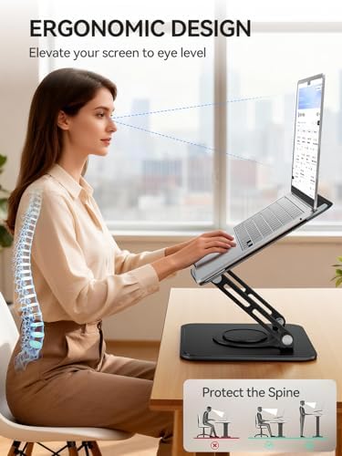 tounee Laptop Stand for Desk, Adjustable Computer Stand Holder with 360° Rotating Base, Ergonomic Laptop Riser Compatible with MacBook Pro Air, All Laptops 10-15.6"-Black