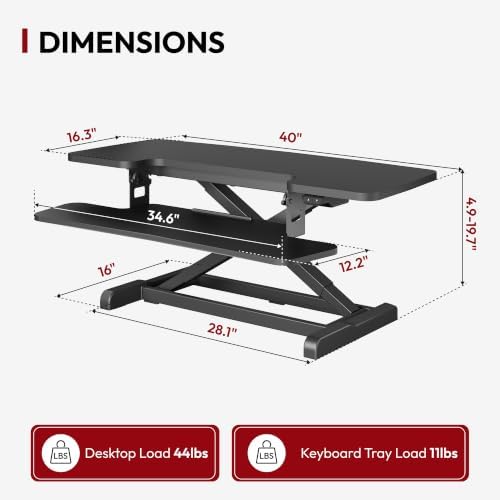 SANODESK 40" Electric Standing Desk Converter， Height Adjustable Riser for Office Home,Dual Monitor and Laptop Workstation with Large Keyboard Tray, Black Color