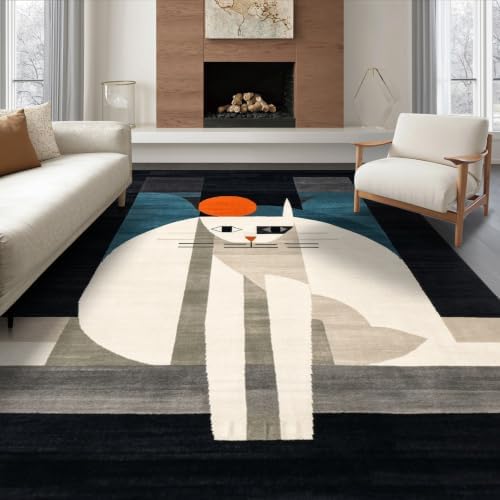 6'x9' Black White Cat Artistic Feline Design Ultra-Soft Area Rug