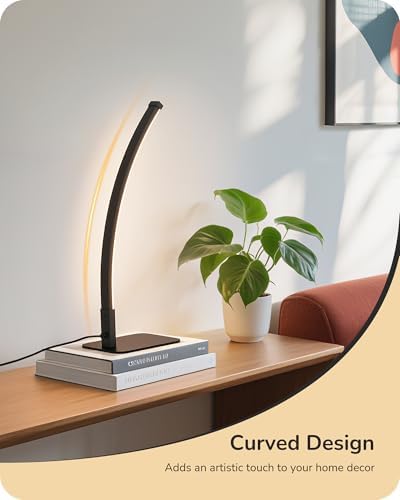 EDISHINE Curved LED Table Lamp, Modern Bedside Lamps for Bedroom, Black