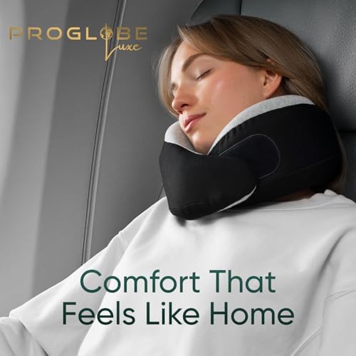 Proglobe Luxe Airplane Neck Pillow, Memory Foam, Organic Cotton, Charcoal