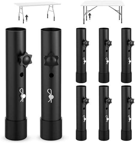8-Pack Table Legs Extensions for Straight/Bent Folding Tables, Folding Table Leg Extenders, Reduces Stooped Work Improves Back Pain, 2-Level Height Adjustable Furniture Risers (3.6"/ 5.2")