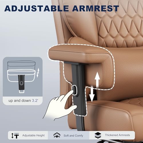 Misolant Big and Tall Office Chair with Footrest, High Back Executive Desk Chair with Adjustable Lift Armrest, 155°Recline，Lumbar Support Pillow, Faux Leather Gaming Chairs for Home or Office