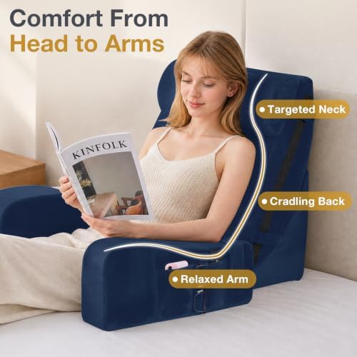 Sasttie 15-25 inch Adjustable Reading Pillow with Armrests, Navy