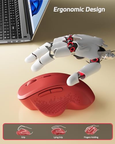 Uiosmuph G09 Bluetooth Wireless Mouse, Rechargeable Ergonomic Mouse - Red