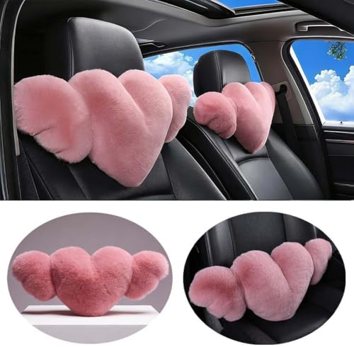 2 Pack Heart Shaped Plush Car Neck Pillows, Soft Car Headrest Cushion for Driving Travel Office Chair, Cute Cars Interior Decor Accessories for Women Girls(Peach)