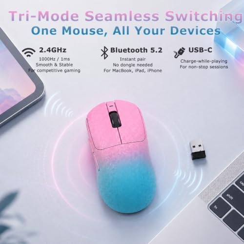 AJ199 Gaming Mouse, 60g Carbon Fiber Shell, Tri-Mode 2.4G/Bluetooth/USB-C