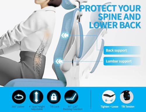 Ergonomic Office Chair: Mesh Desk Chair Comfy with Headrest& Lumbar Support