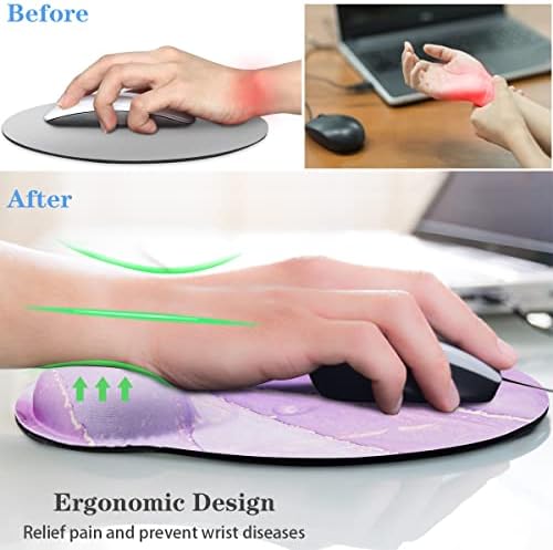 Ergonomic Mouse Pad with Wrist Support, Cute Round Mouse Mat, Non-Slip Rubber Base Mousepad for Laptop, Office School Mouse Pad Easy Typing & Pain Relief, Purple Marble