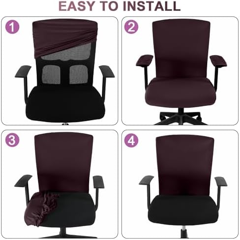 Tallew 4 Pcs Office Chair Covers Set Computer Universal Protective Stretchable Chair Seat Covers Desk Armrest Cover Slipcovers Pads Office Cushion Backrest for Rotating(Regular,Coffee)