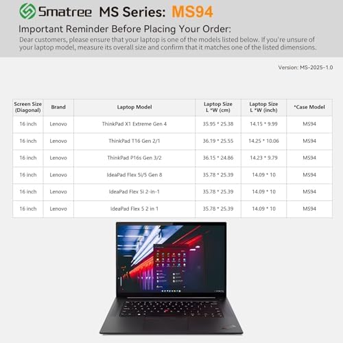 Smatree MS94 Hard EVA Sleeve with Stand for 16" Lenovo ThinkPad P16 Gen3