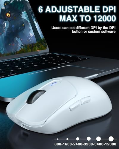AULA SC580 Wireless Gaming Mouse, Tri-Mode White Gaming Mice & 12000 DPI