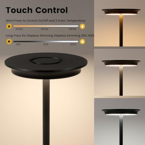 LED Rechargeable Cordless Table Lamp Battery Operated Light Set of 2 Black