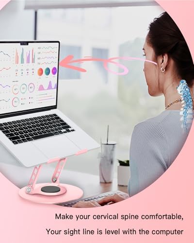 360° Rotating Adjustable Laptop Stand Perfect for Work, Painting,Office,Travel,Home,Fits MacBook & Laptops up to 13-15",Dual Rotary Shaft,Folding Design-Pink