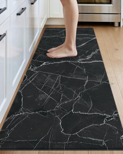 DEXI Kitchen Floor Mats Cushioned Anti Fatigue, 23x107 Black Marble