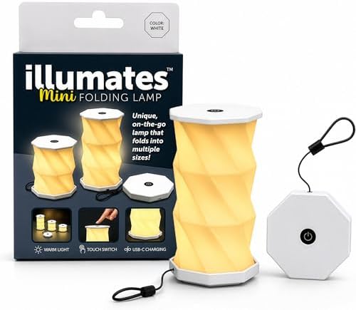 Origami Expanding Foldable LED Desk Lamp – USB Rechargeable & Portable - Dimmable Touch Control Light with Adjustable Height up to 5 1/2 for Office, Travel, Bedside - Sleek & Modern Design (White)