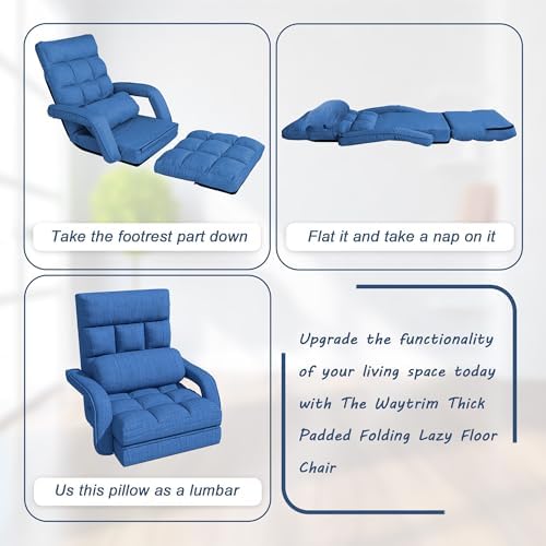 Floor Gaming Chair, 6 Adjustable Position Comfy Chair with Back Support, Ergonomic Chaise Lounge Chair, Meditation Chair with Armrest for Living Room, Bedroom, Blue