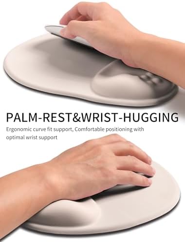 Palm-Rest and Wrist-Hugging Mouse Pad Wrist Rest, Ergonomic Wrist Support with Curve Fitting Cushioned Memory Foam for Carpal Tunnel Pain Relief, 9.9 x 8.3 Inch, Love of Apricot White