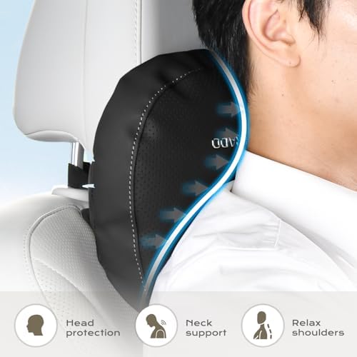 Coverado Car Headrest Pillow Soft Memory Foam Car Neck Support Pillow with Adjustable Strap, Relax Head Muscles Relieve Driving Fatigue, Breathable & Removable Cover
