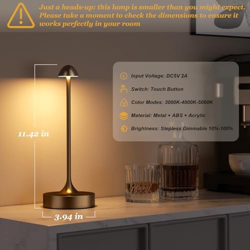Kakanuo Rechargeable Cordless Table Lamp, Battery Operated Lamps, 3-Color Stepless Dimming, Portable Wireless Desk Lamp, LED Lighting for Dining Room, Restaurant, Office, Bar, Home(Brown 2 Pack)