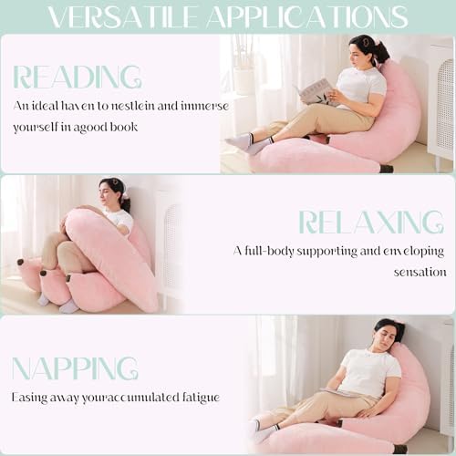 Banana Bean Bag Chair with Ottoman, Floor Sofa Bed with Footrest, Comfy Convertible Lounger for Teens & Adults, Plush Couch for Bedroom, Living Room or Dorm, M-Pink