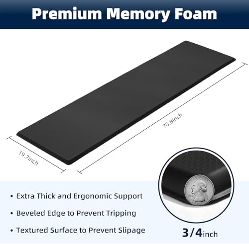 Kitchen Mat Cushioned Anti Fatigue, 0.75" Waterproof,Non Slip Kitchen Rugs, Memory Foam Comfort Mat for Standing at Home,Office,Sink,Laundry(20"x71" Black)