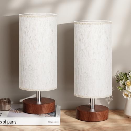 Table Lamps Set of 2 （Cream Shade - Walnut Base, 11.6" Inline Control）
