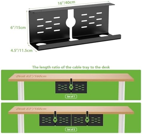 KEEGH 16 in Under Desk Cable Management Tray, Capacity Cable Tary, 3 Pack