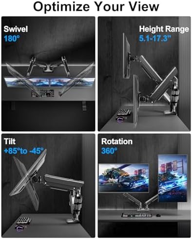 Dual Monitor Arm for 17-32" Computer Screens, Monitor Mounts 22lbs per Arm