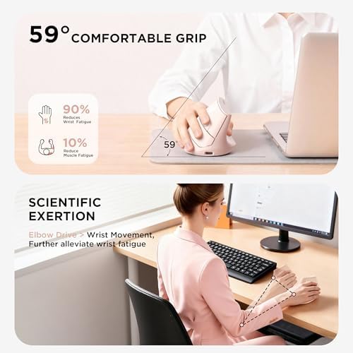 Uineer Ergonomic Vertical Mouse, 2.4G Wireless Mouse, Rechargeable, 4-DPI