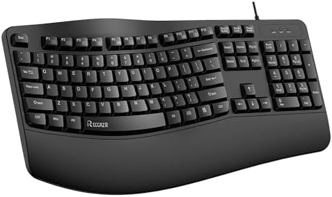RECCAZR Ergonomic Keyboard, Wired Computer USB Keyboard with Wrist Rest