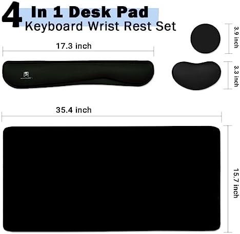 4-in-1 Large Gaming Mouse Pad, Keyboard Wrist Rest Pad & Wrist Support Mousepad Set, Extended Desk Pad Waterproof Desk Mat for Home Office Study Game-Black