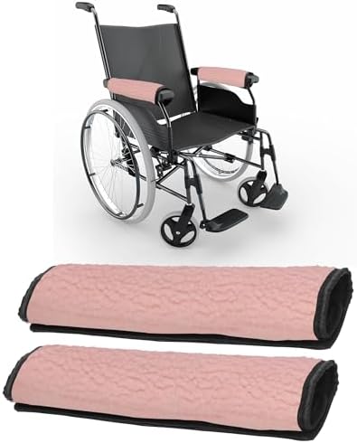 AHIER Wheelchair Armrest Pads, 2PCS Sheepskin Fleece Wheelchair Armrest Covers, Non Slip Arm Rest Cover Cushion pad for Wheelchairs (Pink)