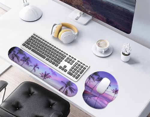 eulps Mouse Pad Wrist Support, Ergonomic Memory Foam Keyboard Wrist Pad & Gel Wrist Rest Set for Computer Keyboard for Easy Typing & Pain Relief for Office & Home (Mauve Twilight Set)