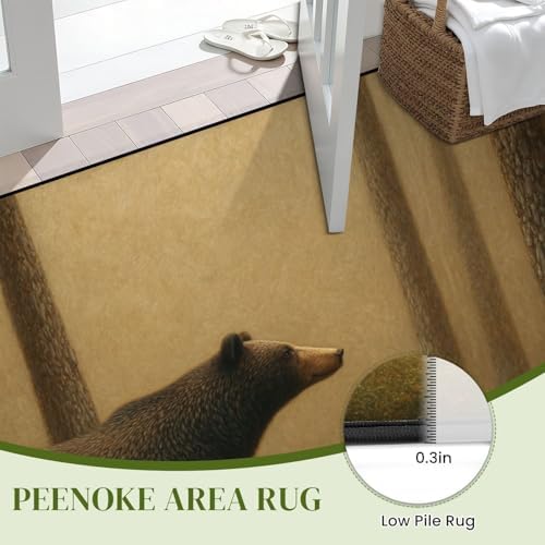 Tranquil Scene Bear Pine Trees Soft Gradient Area Rug Outdoor Patio Rug Play Mat Modern Floor Carpet Non-Slip Home Decor Living Room Kids Bedroom Nursery, 6x9 ft
