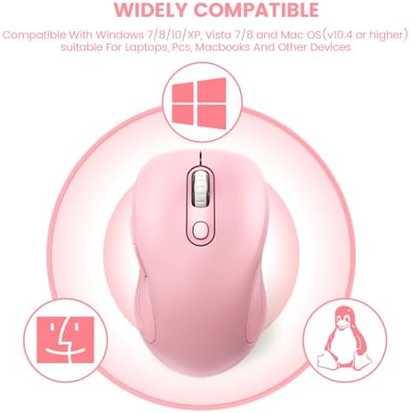 WisFox 2.4GHz Wireless Mouse for Laptop, Ergonomic 6-Button, Blush Pink