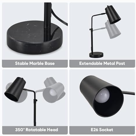 VONLUCE Desk Lamp with LED Bulb, Adjustable 20" Table Lamp for Home Office
